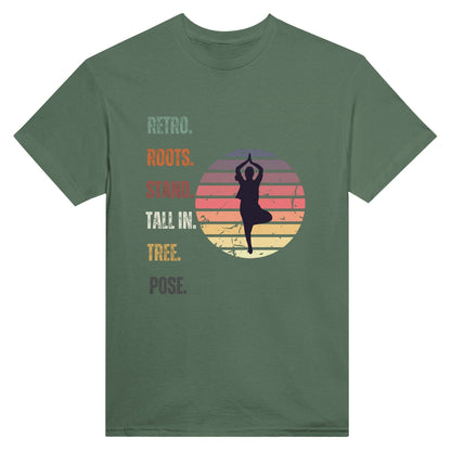 Retro Roots: Stand Tall in Tree Pose Heavyweight Unisex Crewneck T-shirt - Happiness A Click Away