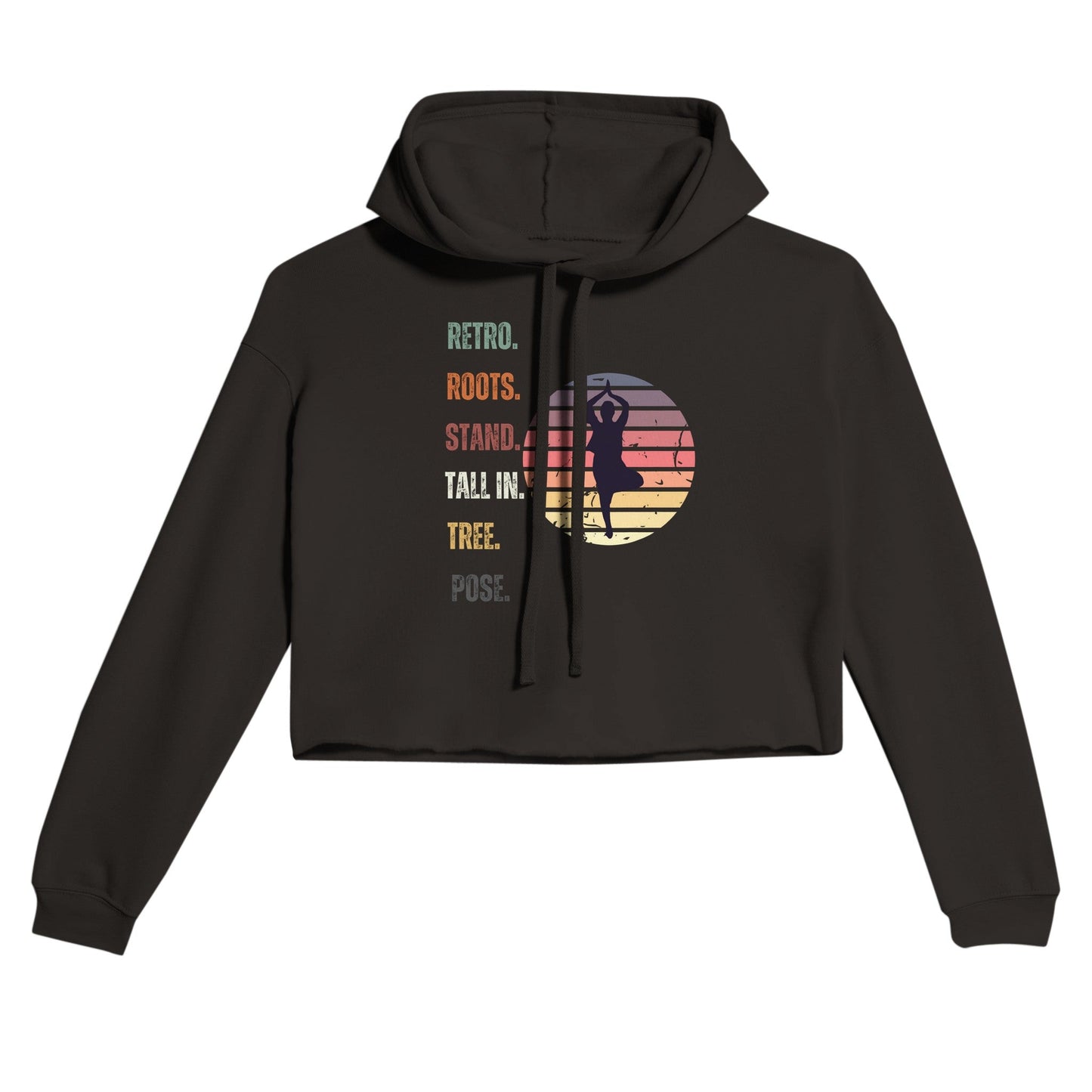 Retro Roots: Stand Tall in Tree Pose Women's Cropped Hoodie - Happiness A Click Away