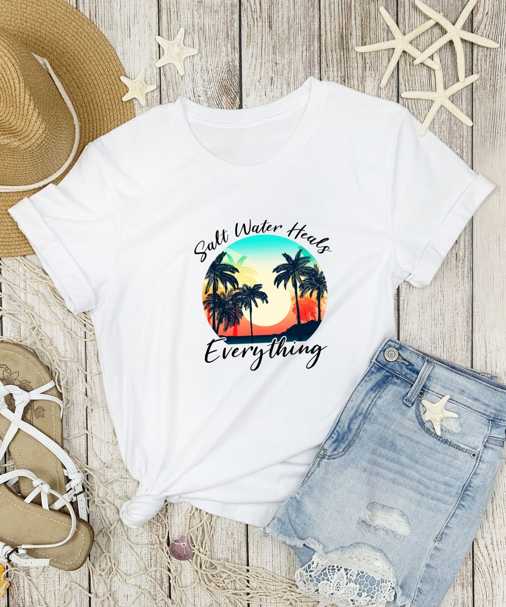 Salt Water Heals Everything Unisex Crewneck T - shirt, Summer Collection - Happiness A Click Away