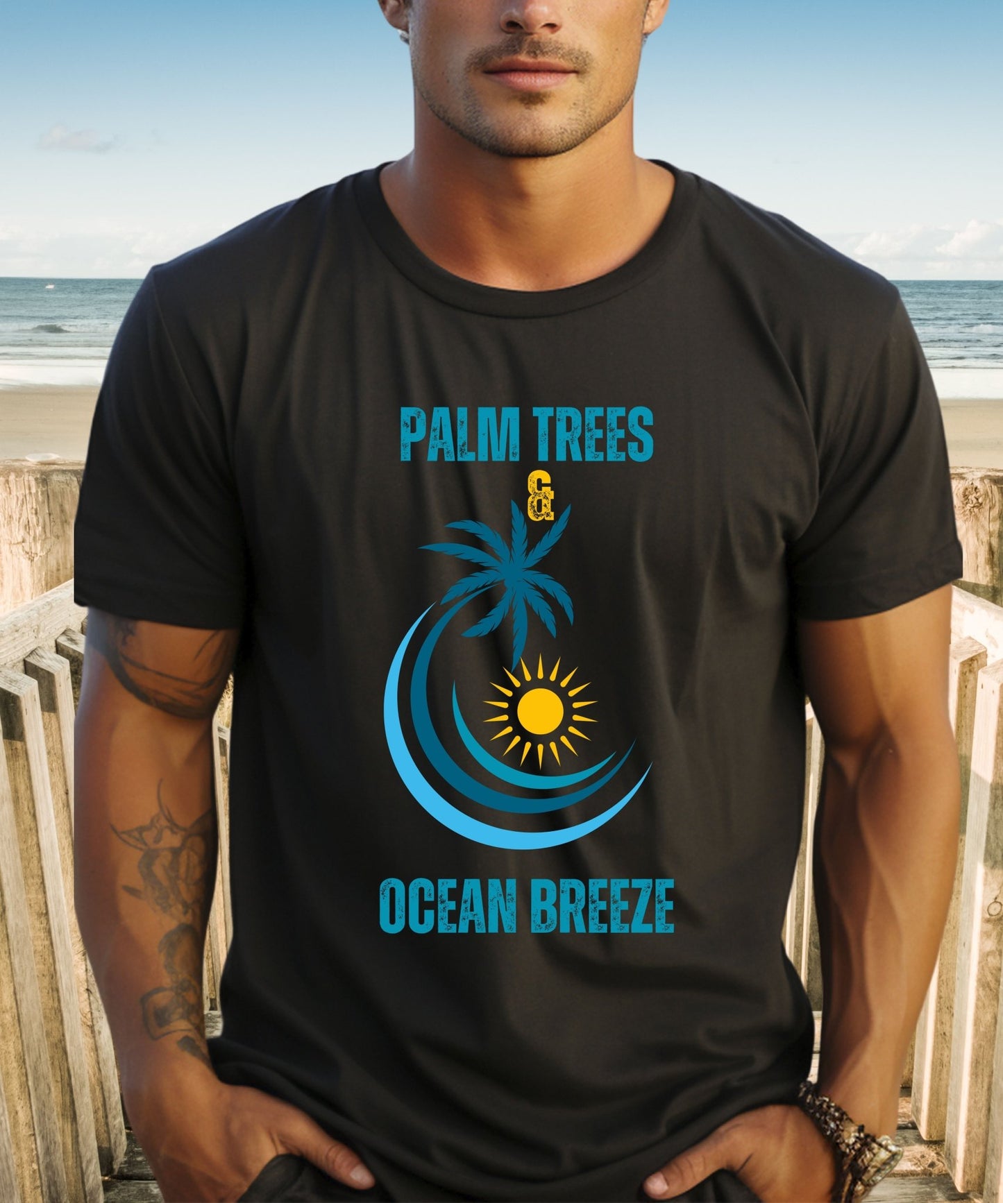 Tropical Vibes Unisex Crewneck • Palms Trees and Ocean Breeze - Happiness A Click Away