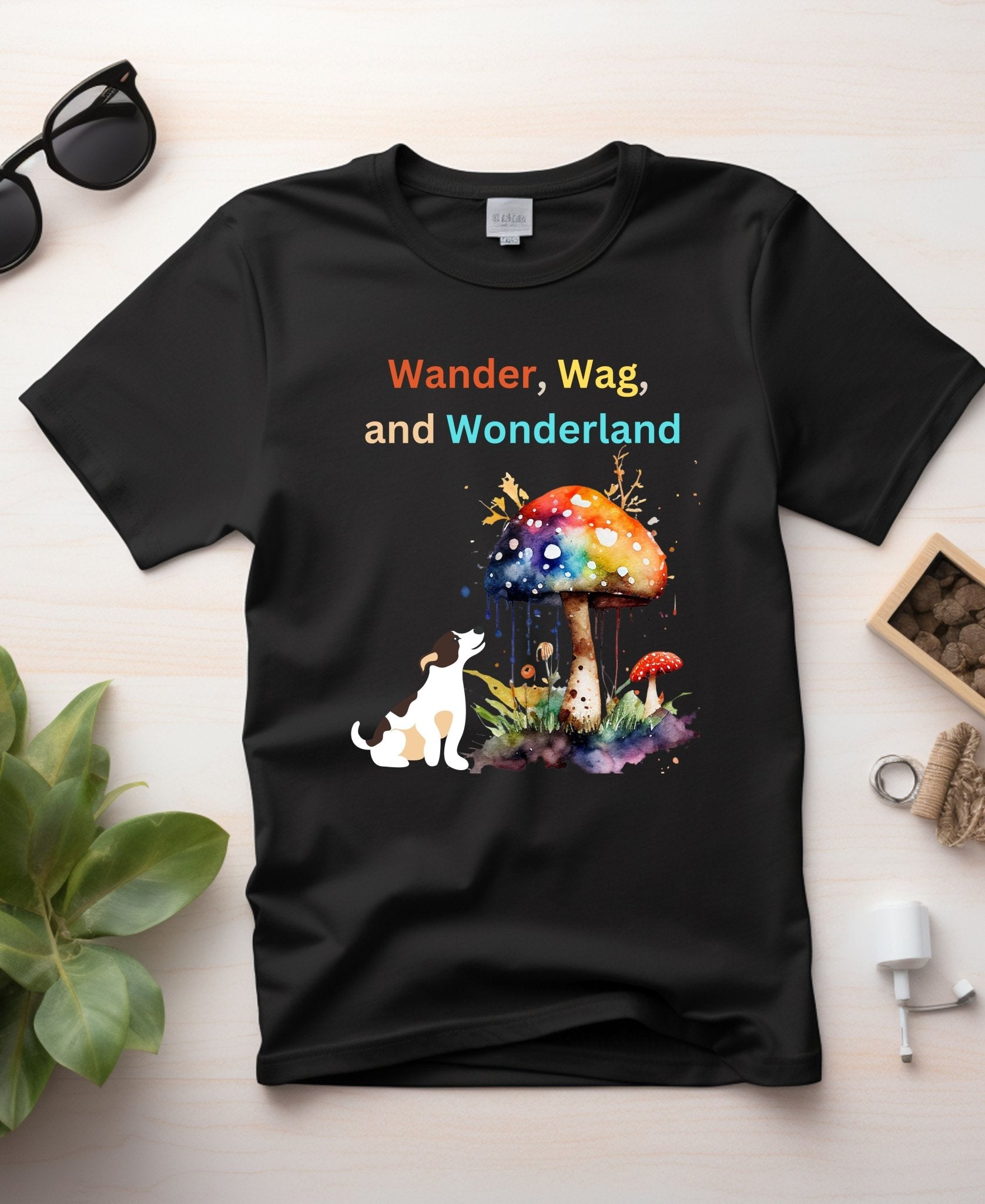 Wander, Wag, and Wonderland- Heavyweight Unisex Crewneck T-shirt - Happiness A Click Away