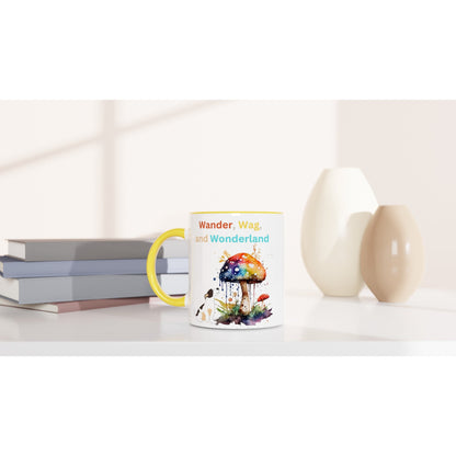 Wander, Wag, and Wonderland- White 11oz Ceramic Mug with Color Inside - Happiness A Click Away