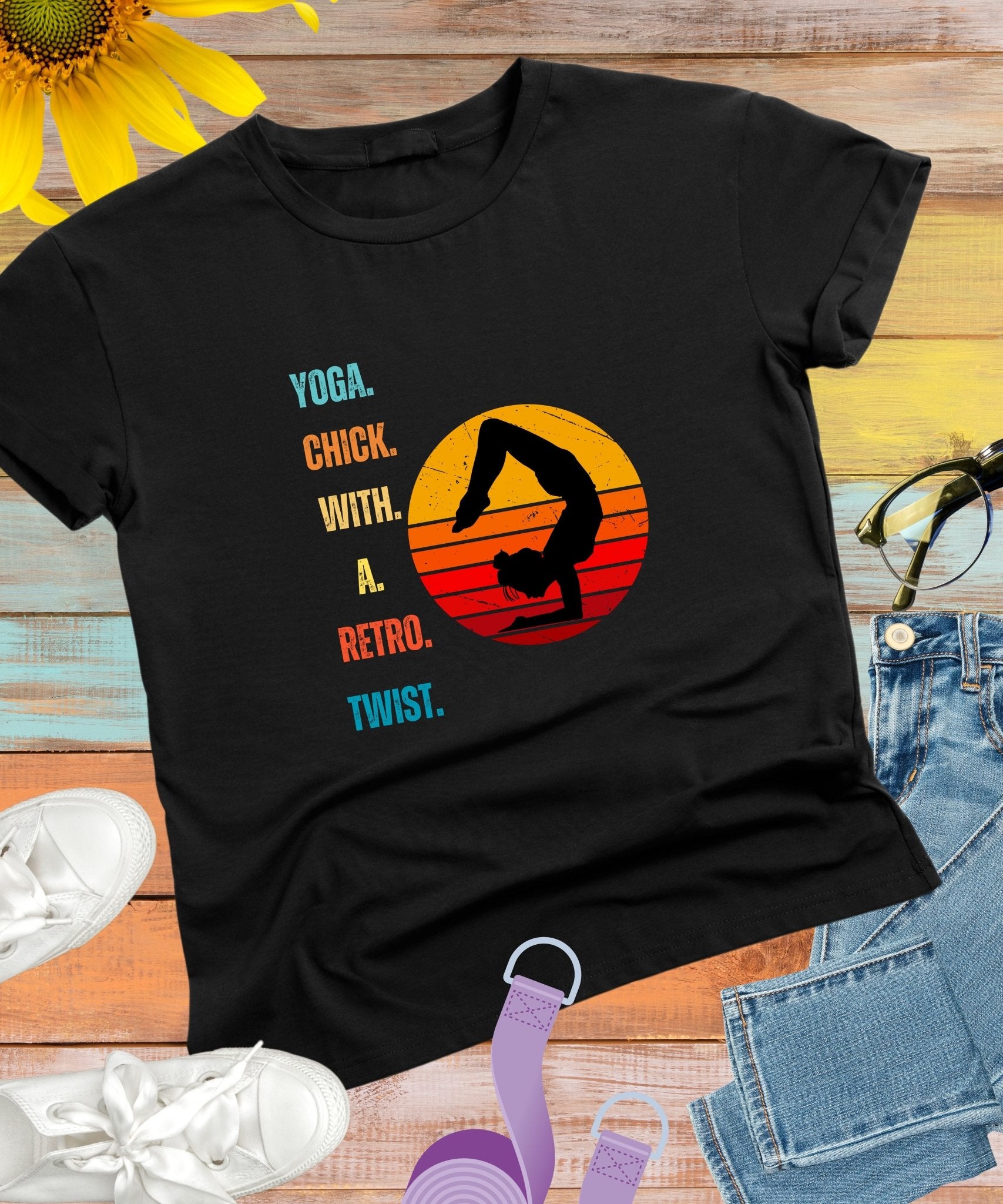 Yoga Chick with a Retro Twist' t - shirt Heavyweight Unisex Crewneck T - shirt - Happiness A Click Away