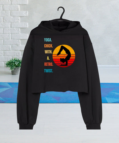 Yoga Chick with a Retro Twist Women's Cropped Hoodie - Happiness A Click Away